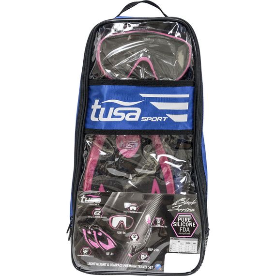 Набор маска+трубка+ласты в сумке TUSA Sport UP-1521QB Black Series черный/розовый