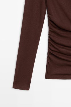 Massimo Dutti Асимметричный топ из струящейся ткани с длинными рукавами, бордо