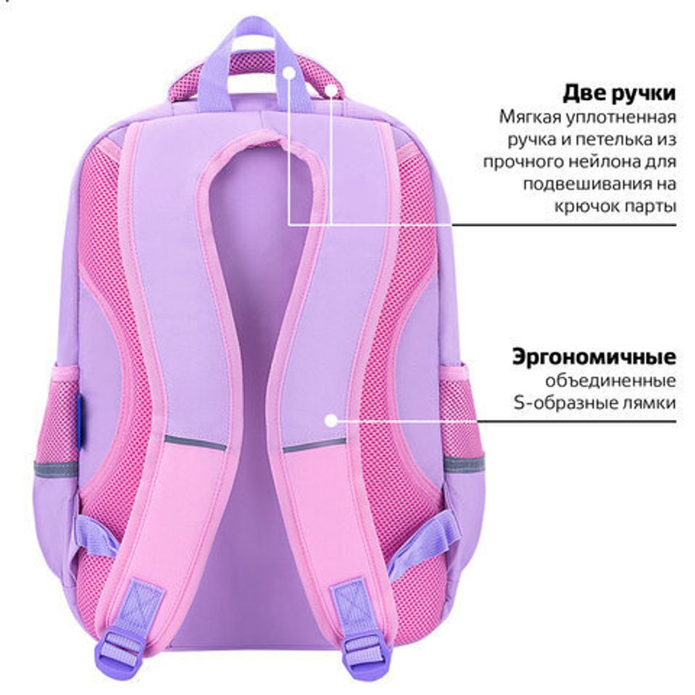 Рюкзак BRAUBERG STAR, 1 отделение, 5 карманов, "Dreamy cat", сиреневый, 271424