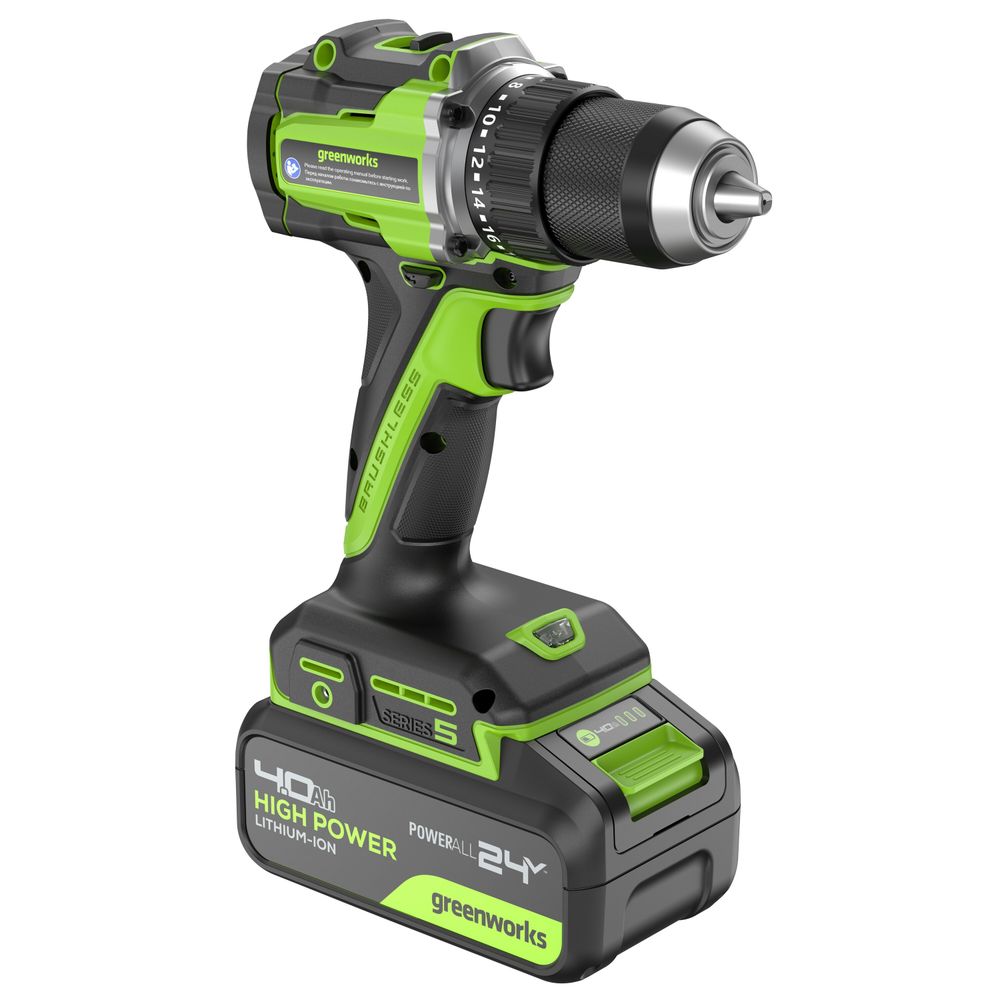 Дрель-шуруповерт акк. Greenworks DD560, 24V, б/щет, 30/60 Нм,13мм, Anti-kickback,1х4Ач,ЗУ,кор (3708407CUB)