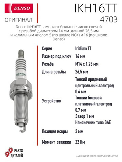 DENSO IKH16TT 4703 Иридиевые свечи зажигания, 4 шт.