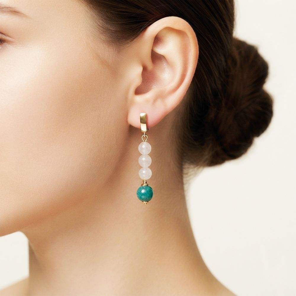 Серьги — розовый кварц, амазонит
