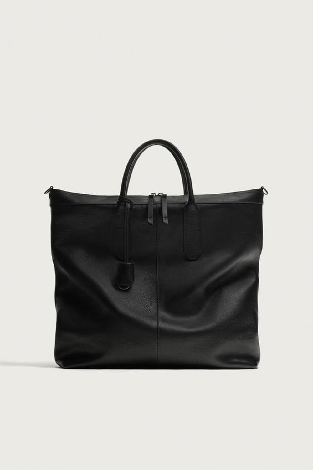 ZARA КОЖАНАЯ СУМКА-ТОУТ, ЧЕРНЫЙ