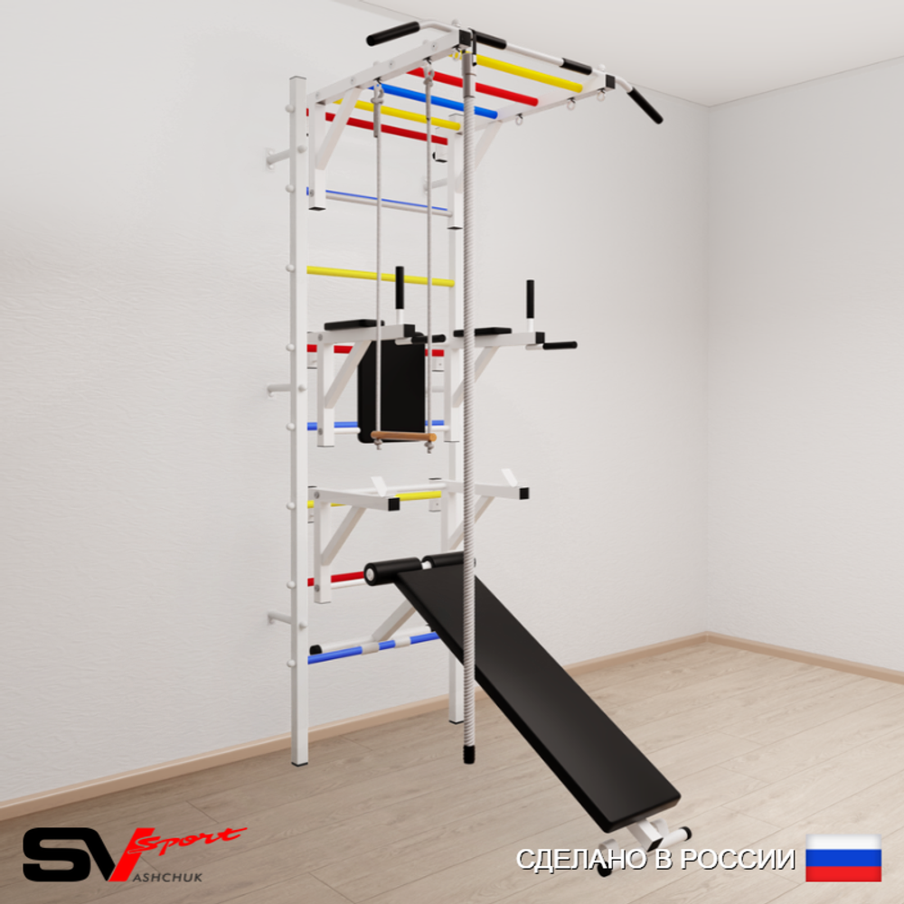 Шведская стенка Sv Sport усиленная 666 (Турник рукоход/Брусья/Стойка/Скамья/Канат/Трапеция)