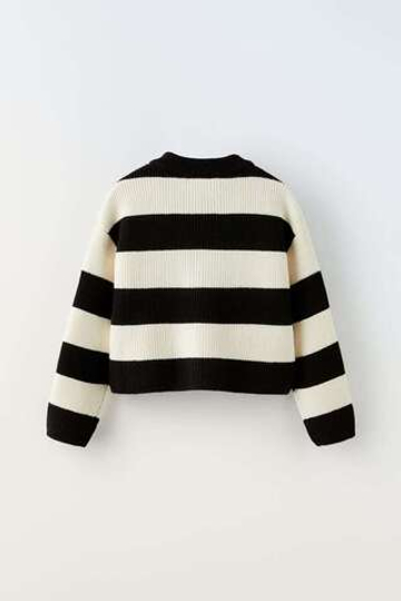 ZARA ТРИКОТАЖНЫЙ КАРДИГАН В ПОЛОСКУ, ЧЕРНЫЙ