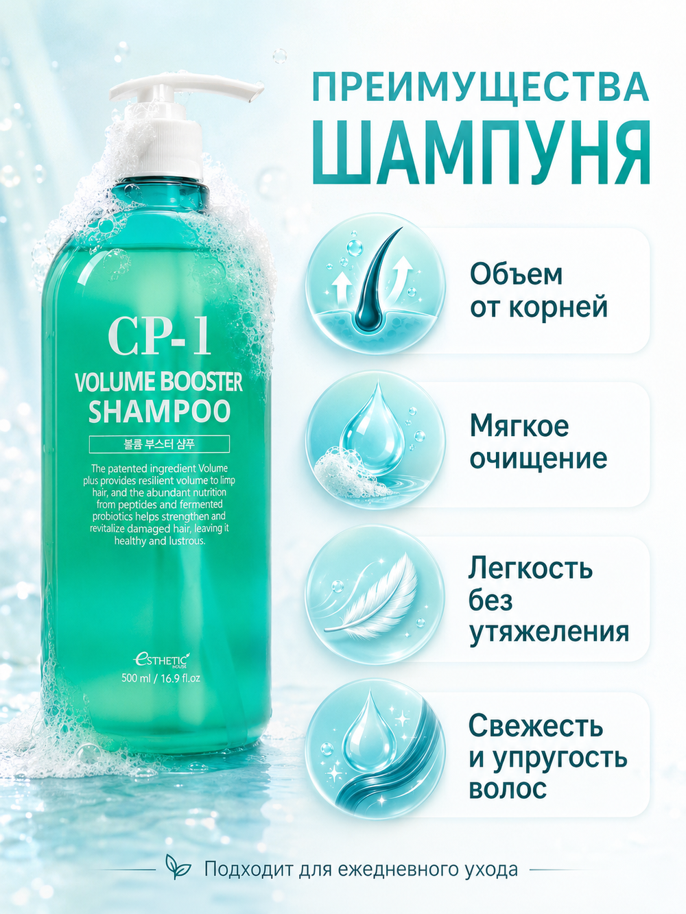 [ESTHETIC HOUSE] Шампунь для волос ОБЪЕМ CP-1 Volume booster shampoo, 500мл