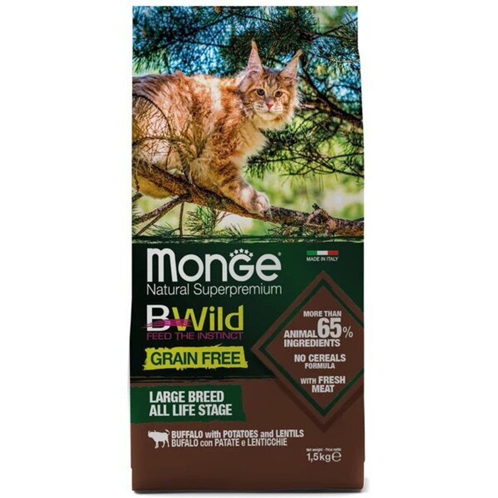 Сухой корм Monge BWild Grain Free ( Монж) для котят и взрослых кошек, буйвол, 1.5 кг