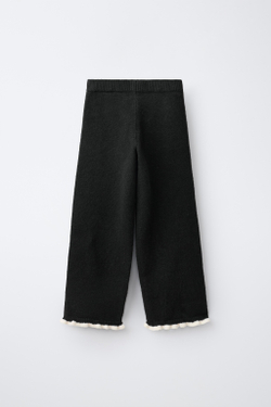 ZARA БРЮКИ WIDE LEG С КОНТРАСТНЫМИ РЮШАМИ, ЧЕРНЫЙ