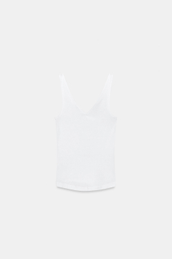 ZARA ХЛОПКОВЫЙ ТОП НА БРЕТЕЛЯХ, БЕЛЫЙ