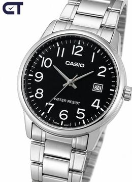 Casio MTP-V002D-1B Standard часы наручные мужские — чёрный циферблат, стальной браслет и дата