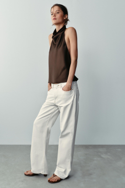 ZARA АТЛАСНЫЙ ТОП С ГОРЛОВИНОЙ ХАЛТЕР, КОРИЧНЕВЫЙ