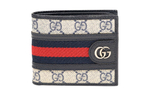 GUCCI Ophidia Canvas With Leather Card Holder Wallet Men"s Blue/Beige