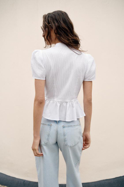 ZARA РУБАШКА С ДЕКОРАТИВНЫМИ ПЕТЛЯМИ И БАСКОЙ, БЕЛЫЙ