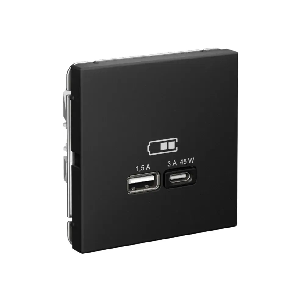 ARTGALLERY USB РОЗЕТКА A + тип-C 45Вт высокоскор.заряд. QC, PD, механизм, КАРБОН