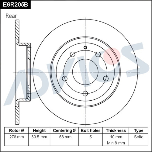 Диск тормозной зад. ADVICS E6R205B