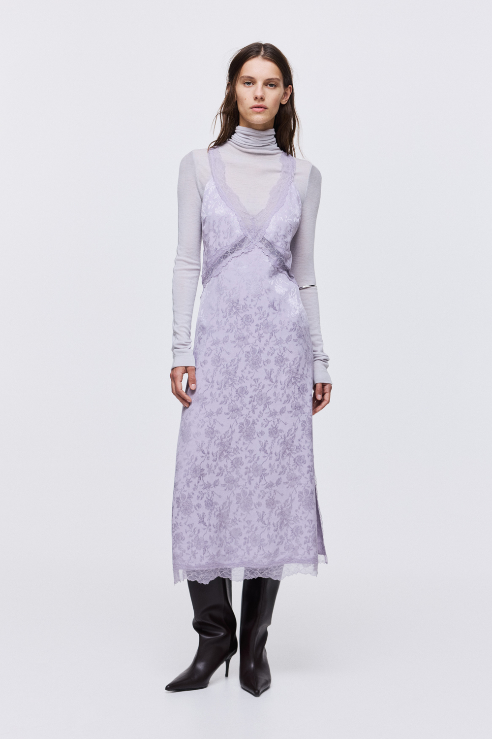 Жаккардовое платье с кружевными вставками - H&M