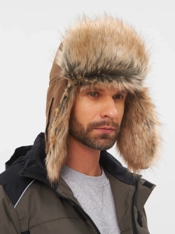 Шапка ушанка с маской Huntsman Евро Енот (Taslan, Коричневый)