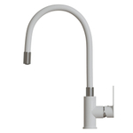 Смеситель для кухни 35к MIXLINE МЛ33-098(ML33-098) "Сити " гибкий излив,  боковая ручка БЕЛЫЙ/ХРОМ