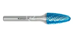 Борфреза твердосплавная Karnasch форма F (парабола с закругленной головкой), 3х6х3х38 мм, универсальная насечка HP-3, покрытие Blue-Tec, арт. 11.5051-007