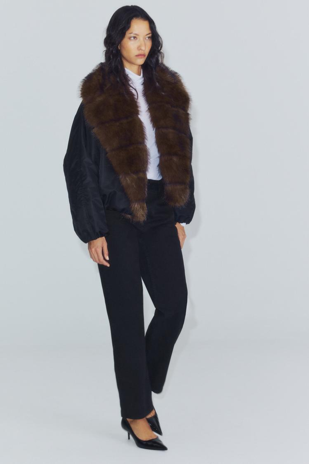 ZARA КОЖАНЫЕ ТУФЛИ НА КАБЛУКЕ, ЧЕРНЫЙ