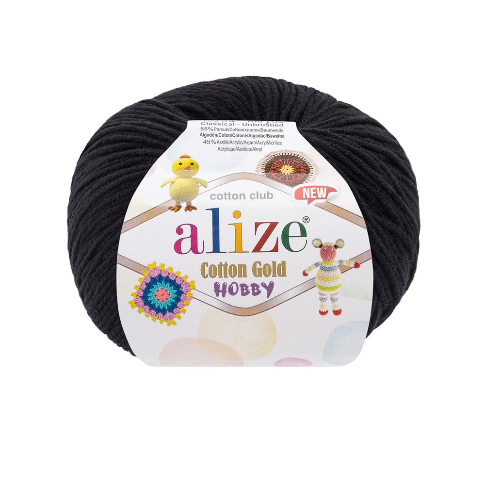 Пряжа Alize (Ализе) Cotton Gold Hobby New / уп.10 мот. по 50 г, 165 м, 60 черный