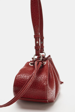ZARA УДЛИНЕННАЯ СУМКА СО СБОРКАМИ, КРАСНЫЙ