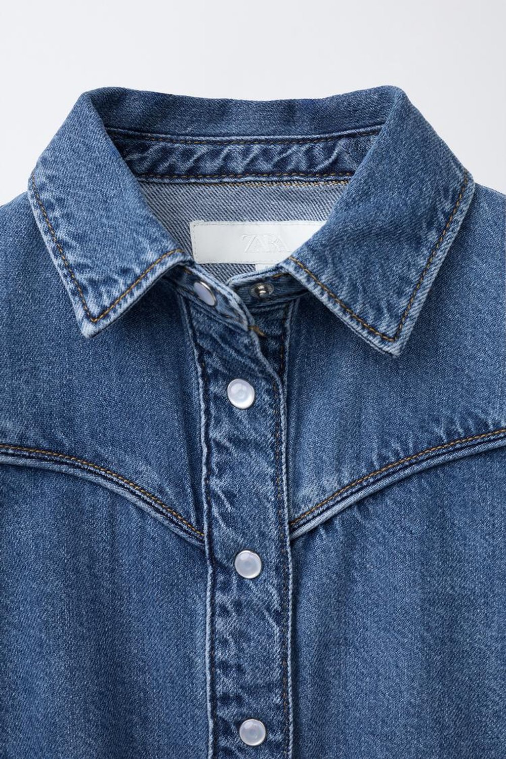 ZARA ДЖИНСОВАЯ РУБАШКА СО ШВАМИ, СИНИЙ