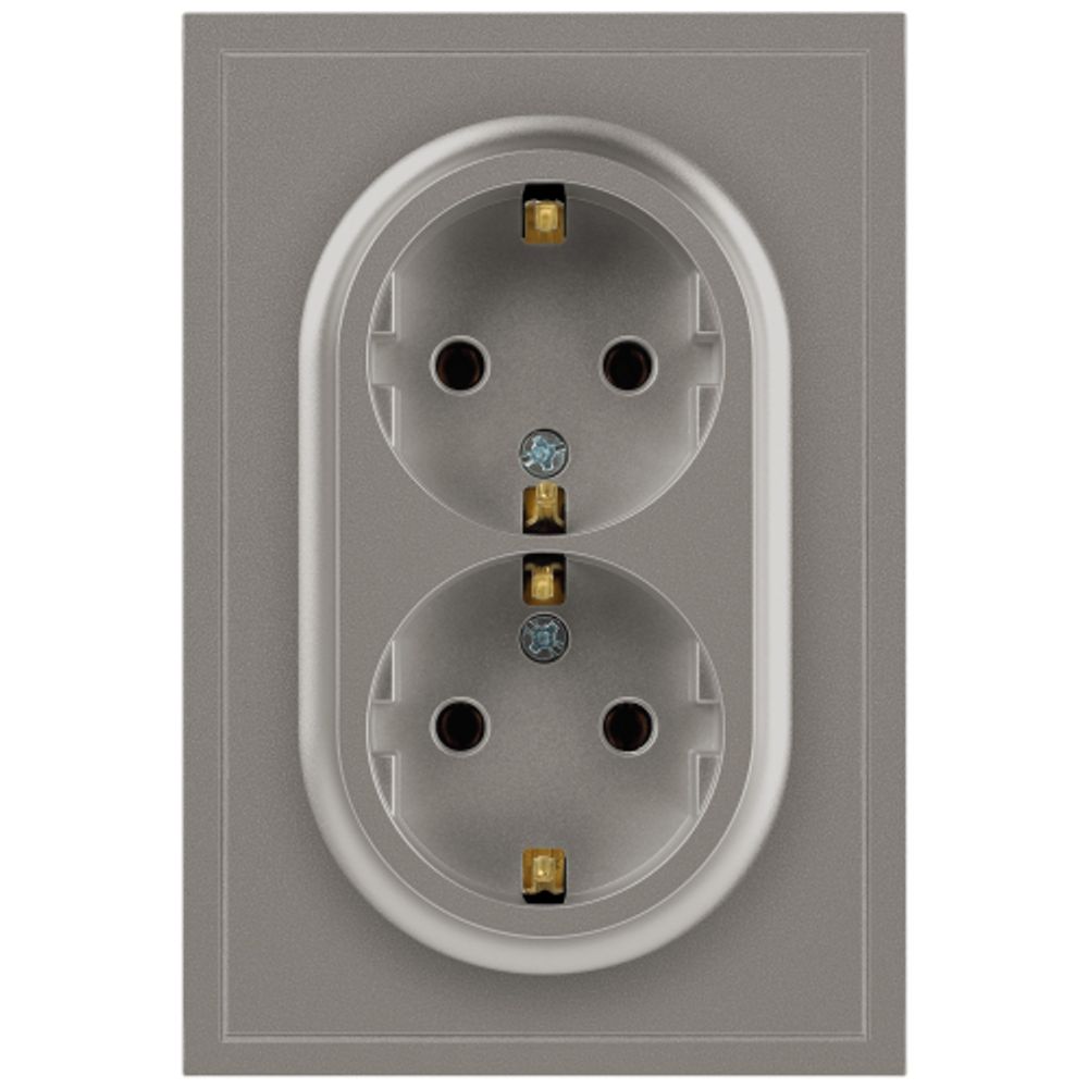 Розетка ЭРА Galaxy 15-2105-07 с заземлением двойная 2X2P+E Schuko со шторками IP20 16А-250В титан | Эра Galaxy