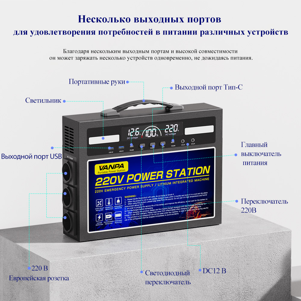 Электростанция портативная 220В 600Wh 1000W VANPA