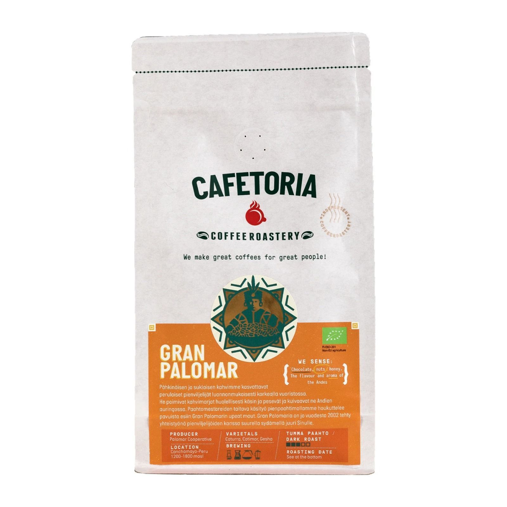 Кофе в зернах темной обжарки Cafetoria Gran Palomar 250 г ( Из Финляндии)