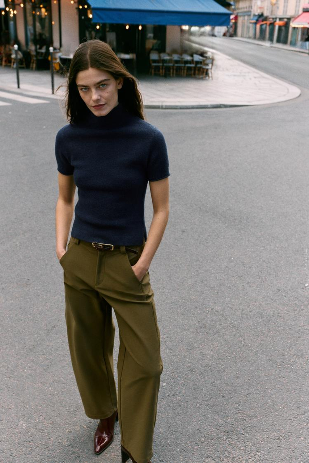 ZARA СВИТЕР ИЗ МЯГКОГО ТРИКОТАЖА С КОРОТКИМИ РУКАВАМИ, МОРСКОЙ СИНИЙ