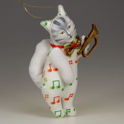 Ёлочная игрушка Кот-музыкант с трубой