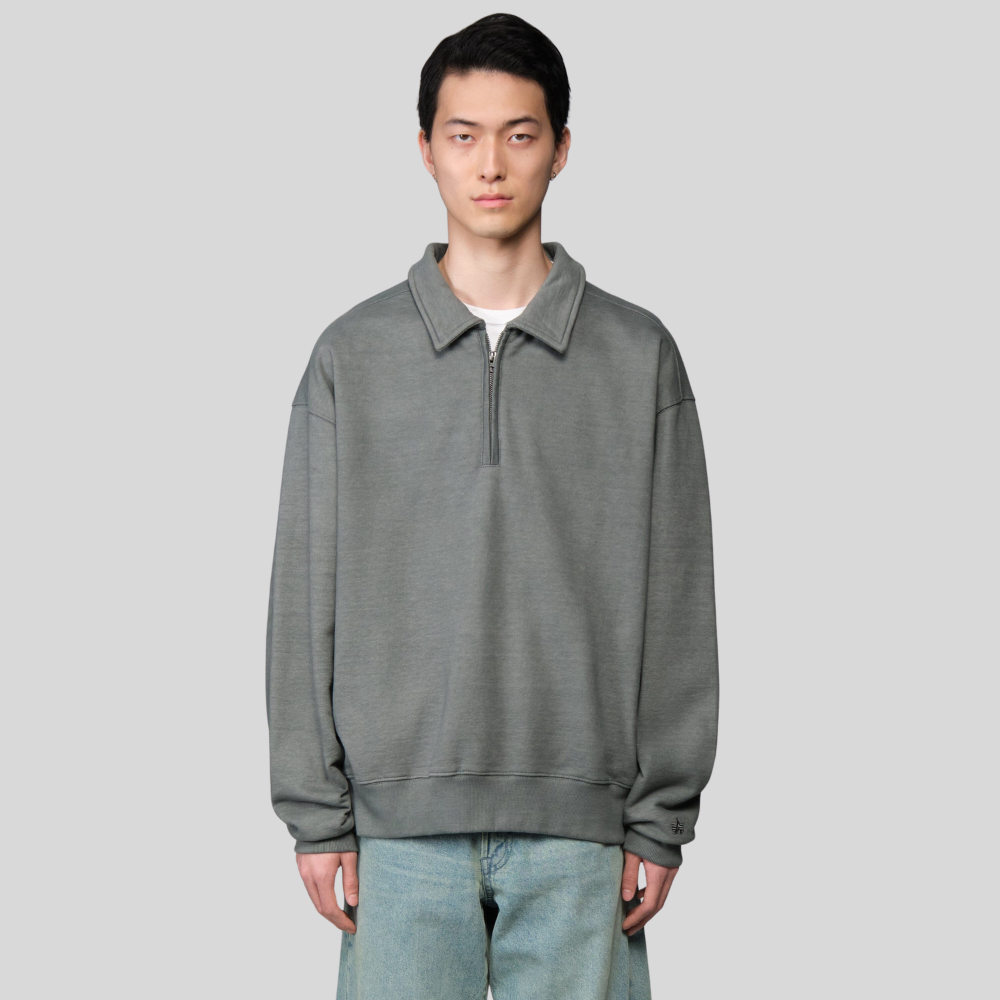 Свитшот Alpha Industries Essential 1/4 Zip Relaxed Fit Sweatshirt Wash Deep Forest (Тёмно-зелёный)