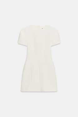 ZARA МИНИ-ПЛАТЬЕ СО СКЛАДКАМИ, ЖЕЛТОВАТО-БЕЛЫЙ