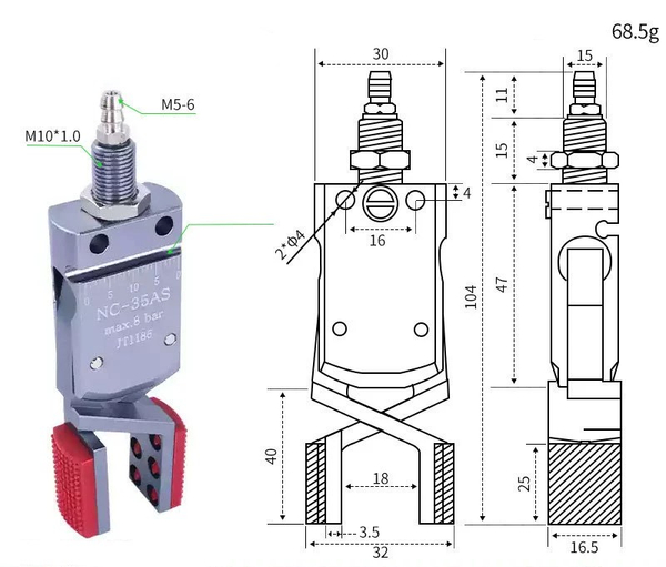 Mini-nc-35as (internal support range: 33-56mm) external teeth without sensor line