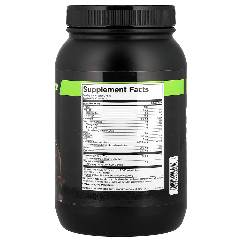 Swanson Vitamins, Full Potential, сывороточный протеин, шоколадный вкус, 1125 г (2,5 фунта)