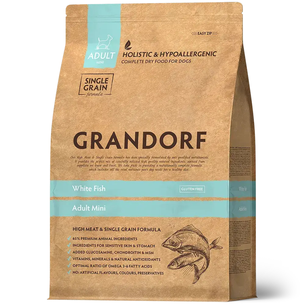 GRANDORF White Fish Mini Сухой корм для взрослых собак мелких пород с белой рыбой и рисом, 1 кг