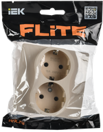 FLITE Розетка 2-местная с заземлением без защитных шторок безвинтовое крепление 16А РС12-1-К-ФлЛ льняной IEK
