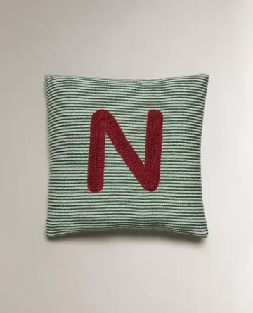 ZARA HOME ДЕТСКАЯ ПОДУШКА С ВЫШИВКОЙ В ВИДЕ БУКВЫ "N", ЗЕЛЕНЫЙ