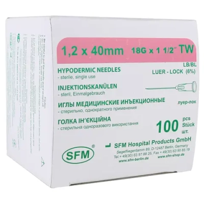 Игла инъекционная SFM 1,2х40 мм 18G 100 шт