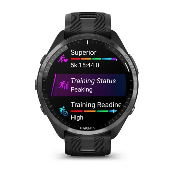 Garmin Forerunner 965 черные, темно-серый DLC титановый безель, с черным ремешком