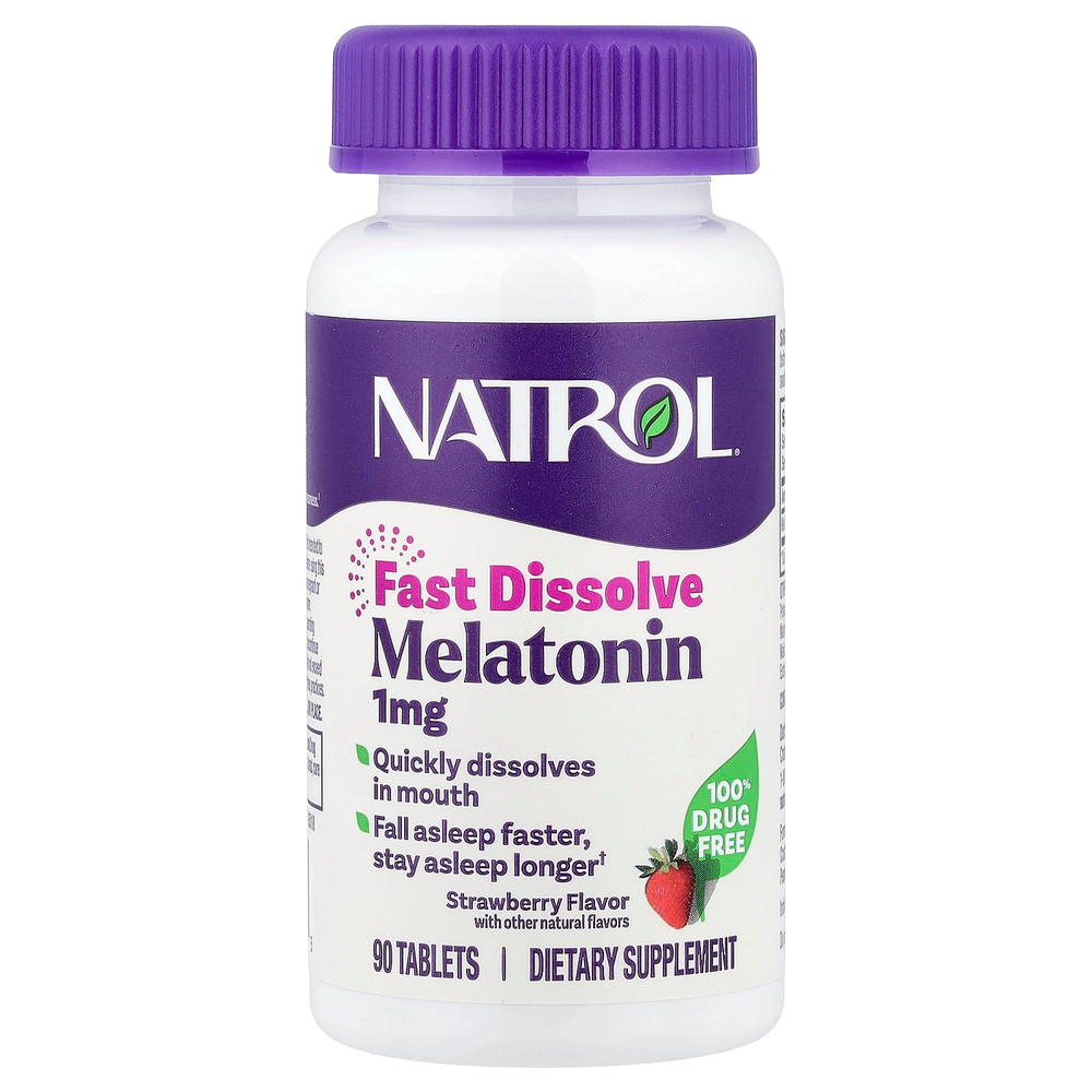Natrol, Мелатонин, быстрорастворимый, клубника, 1 мг, 90 таблеток