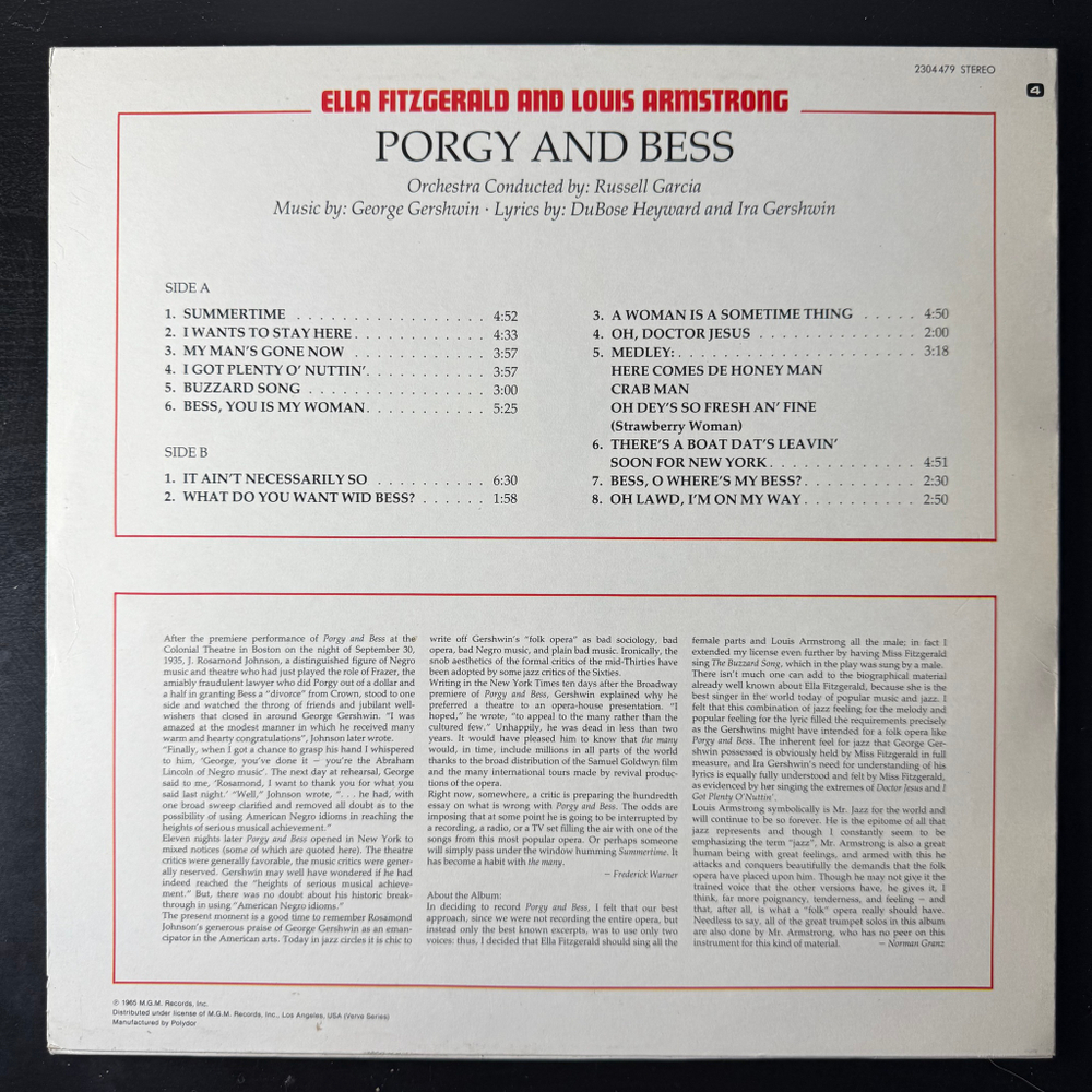 Ella Fitzgerald & Louis Armstrong ‎– Porgy & Bess (Скандинавия 1980г.)