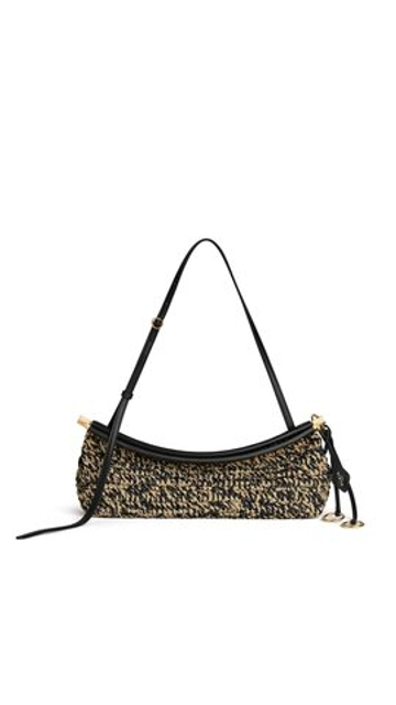 ALAÏA СУМКА LE CLICK EAST WEST ИЗ РАФИИ, НАТУРАЛЬНЫЙ/ЧЕРНЫЙ