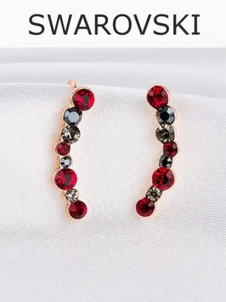 Серьги-клаймберы Млечный путь с красными кристаллами Swarovski