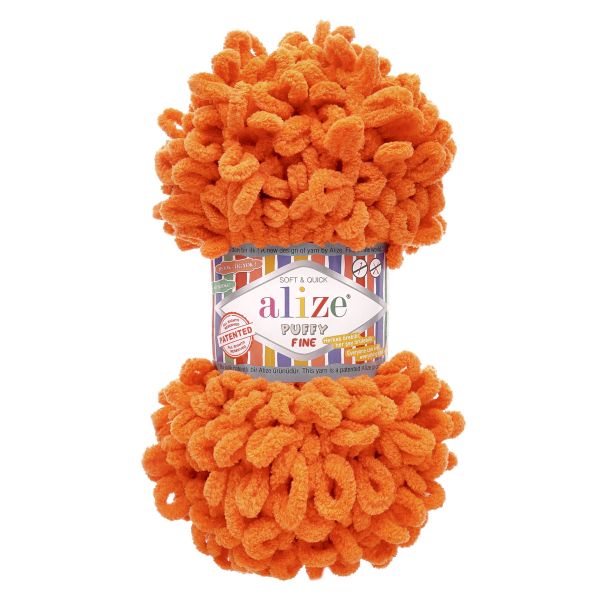 Пряжа Alize (Ализе) Puffy Fine / уп.5 мот. по 100 г, 14м, 6 апельсиновый