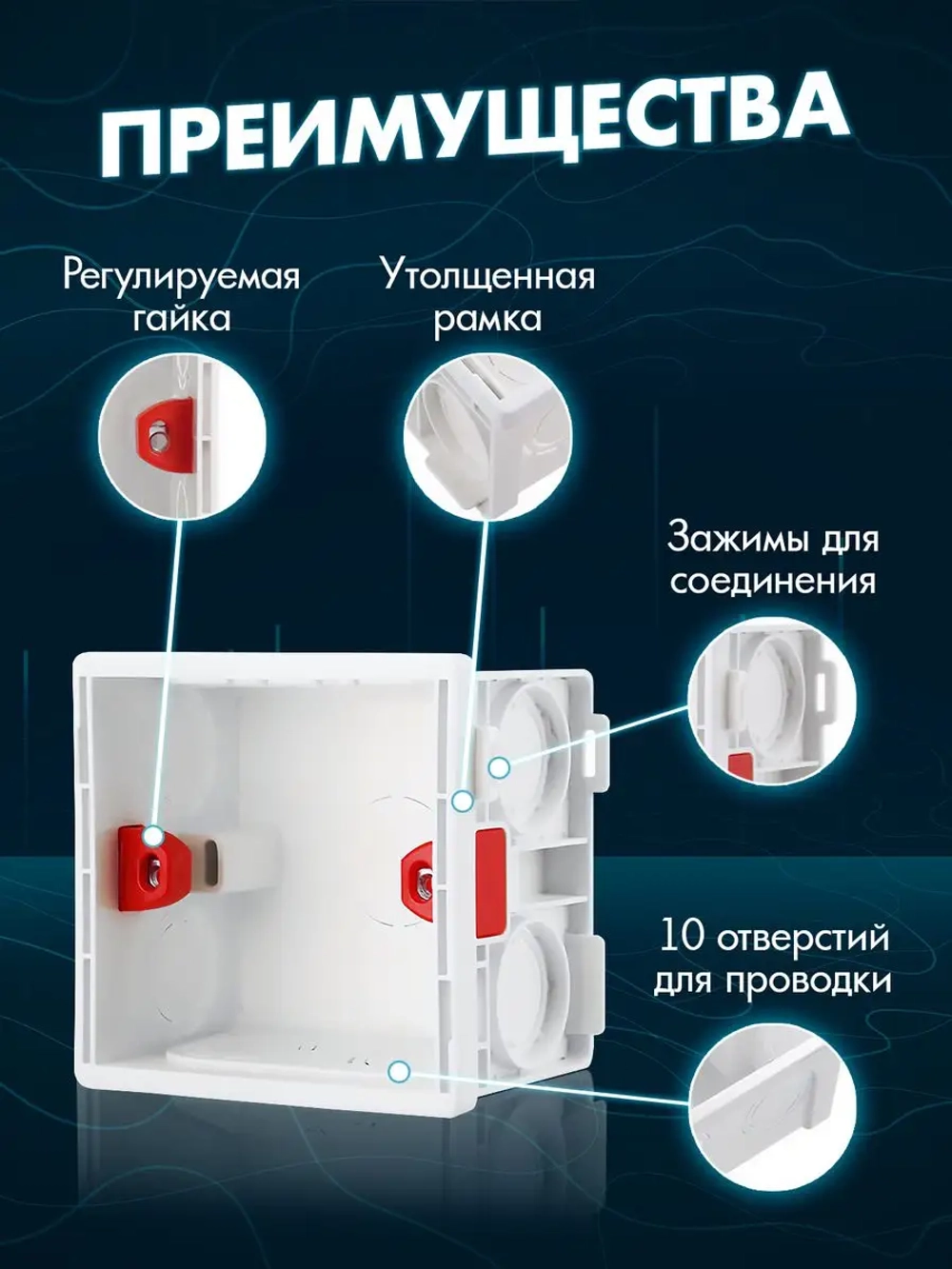 Подрозетник квадратный для выключателя и розетки