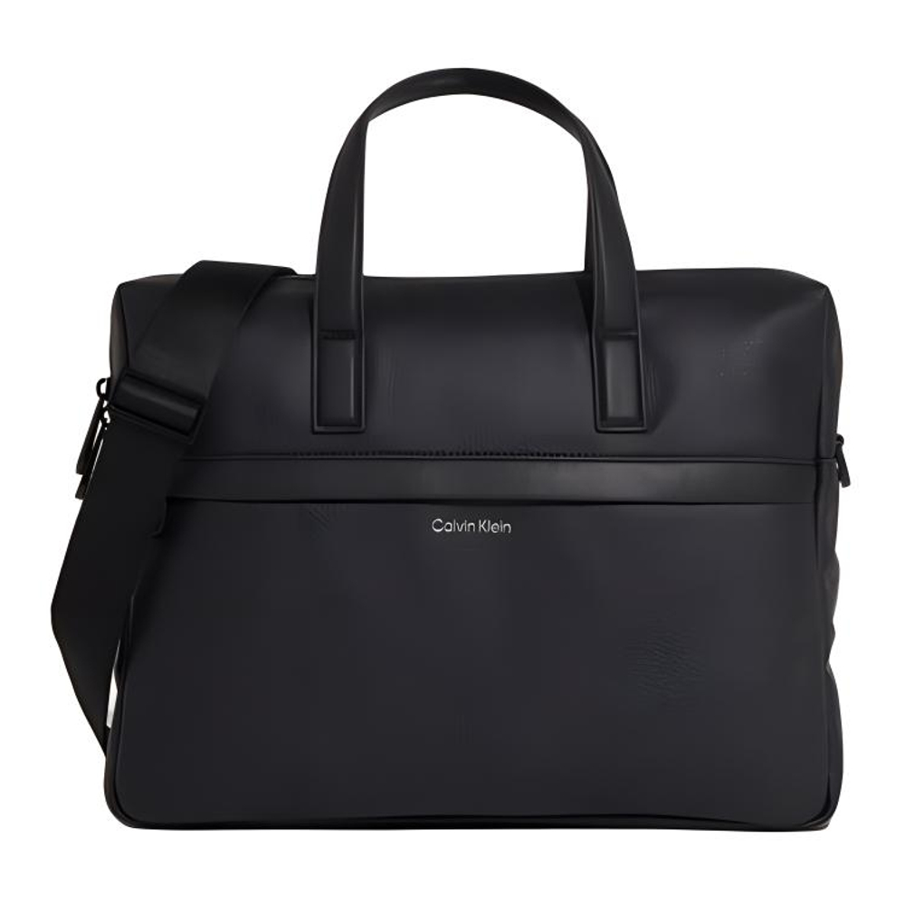 CALVIN KLEIN Polyurethane Portable One Shoulder Crossbody Laptop Bag Men"s Black Pebble