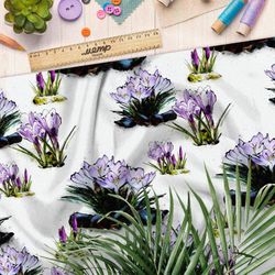 Ткань дюспо голубые цветы в кустах