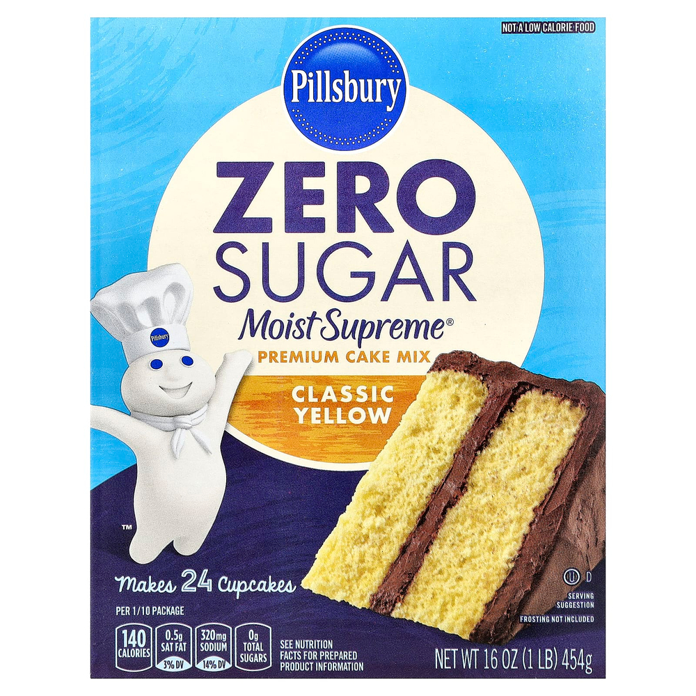 Pillsbury, Moist Supreme®, без сахара, смесь для приготовления тортов премиального качества, классический желтый, 454 г (16 унций)